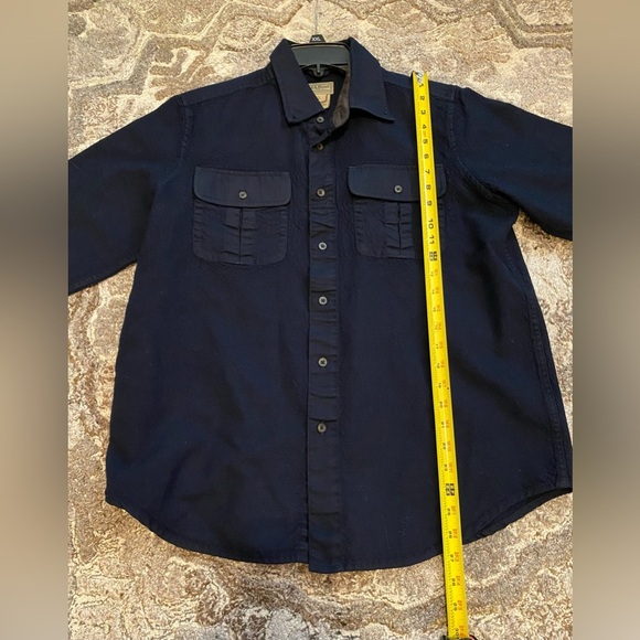 L.L. Bean Shirt Mens Large Navy Blue 100% Wool Long Sleeve Pockets Vintage - Picture 7 of 8
